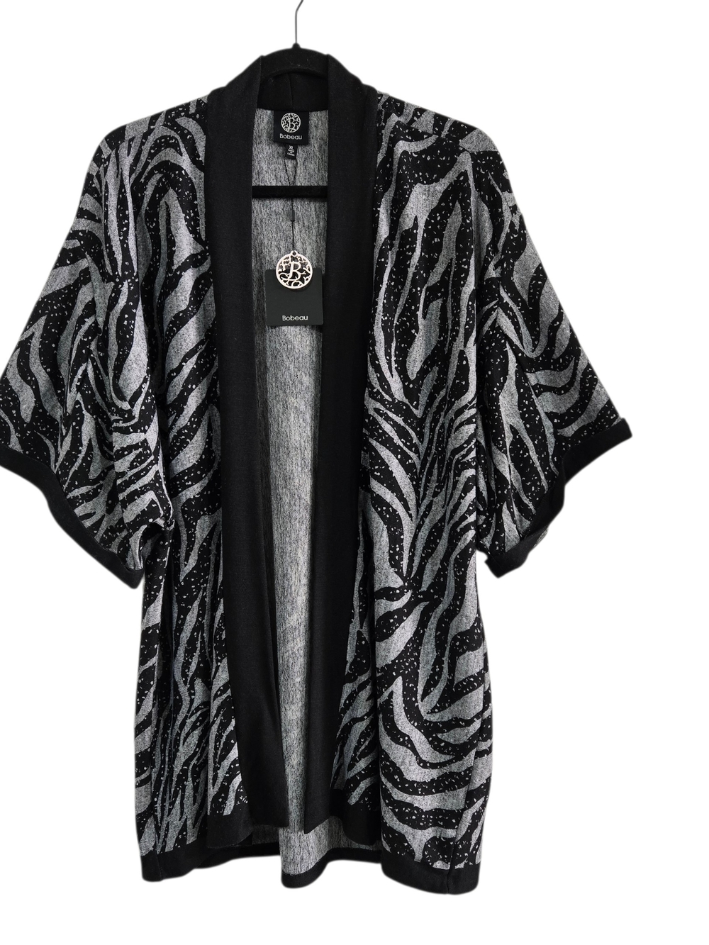 Bobeau Zebra Print Open Kimono Cardigan Black Gray XL NEW
